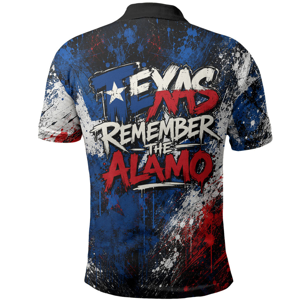 Texas Remember The Alamo Polo Shirt Distressed Splatter Paint Texan Pride