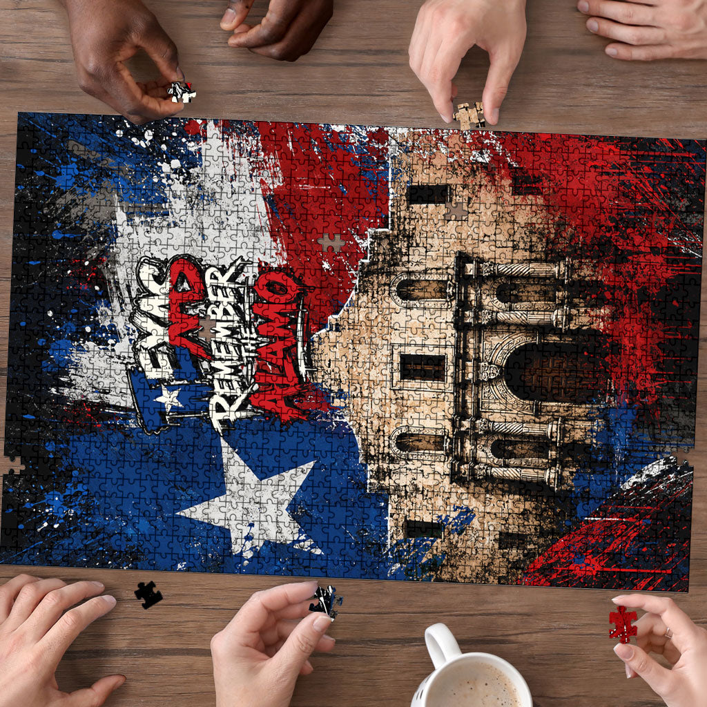 Texas Remember The Alamo Puzzle Distressed Splatter Paint Texan Pride