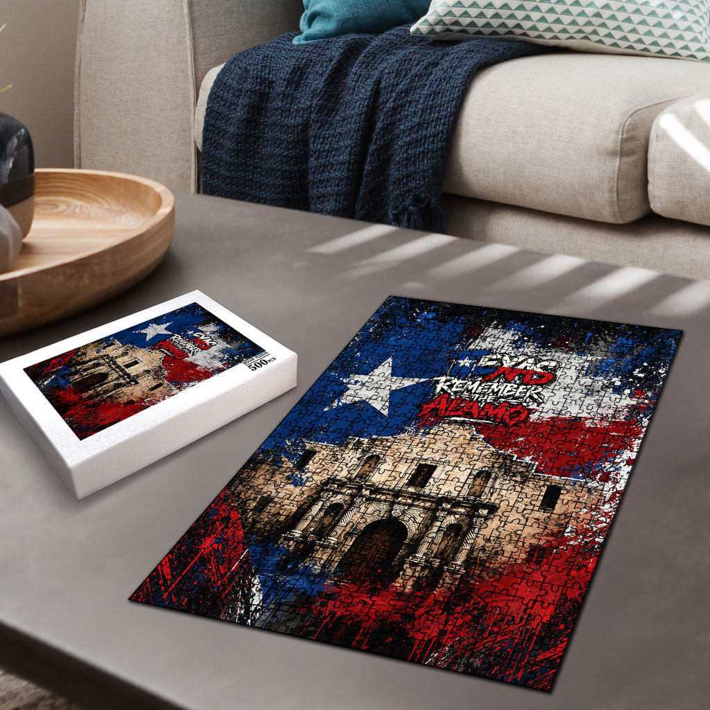 Texas Remember The Alamo Puzzle Distressed Splatter Paint Texan Pride