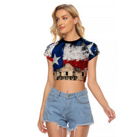 Texas Remember The Alamo Raglan Cropped T Shirt Distressed Splatter Paint Texan Pride