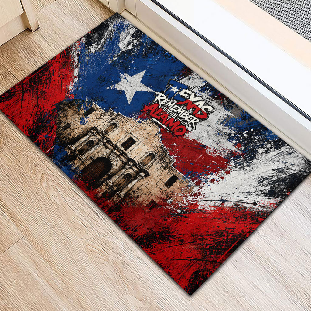 Texas Remember The Alamo Rubber Doormat Distressed Splatter Paint Texan Pride