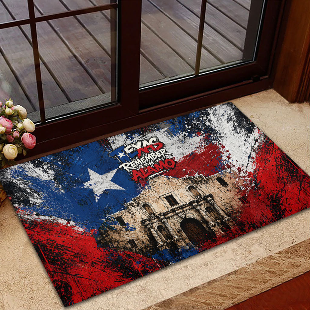 Texas Remember The Alamo Rubber Doormat Distressed Splatter Paint Texan Pride