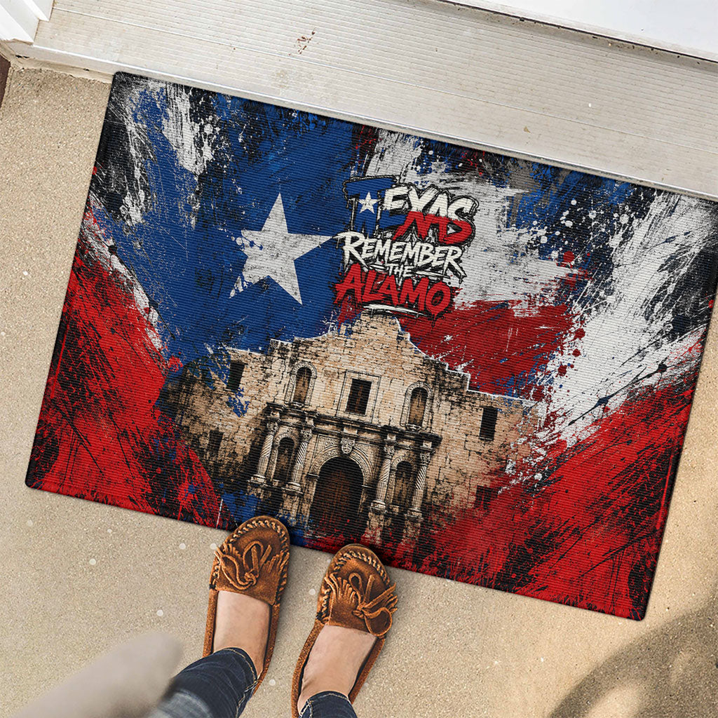 Texas Remember The Alamo Rubber Doormat Distressed Splatter Paint Texan Pride