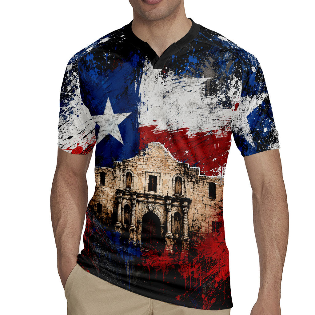 Texas Remember The Alamo Rugby Jersey Distressed Splatter Paint Texan Pride