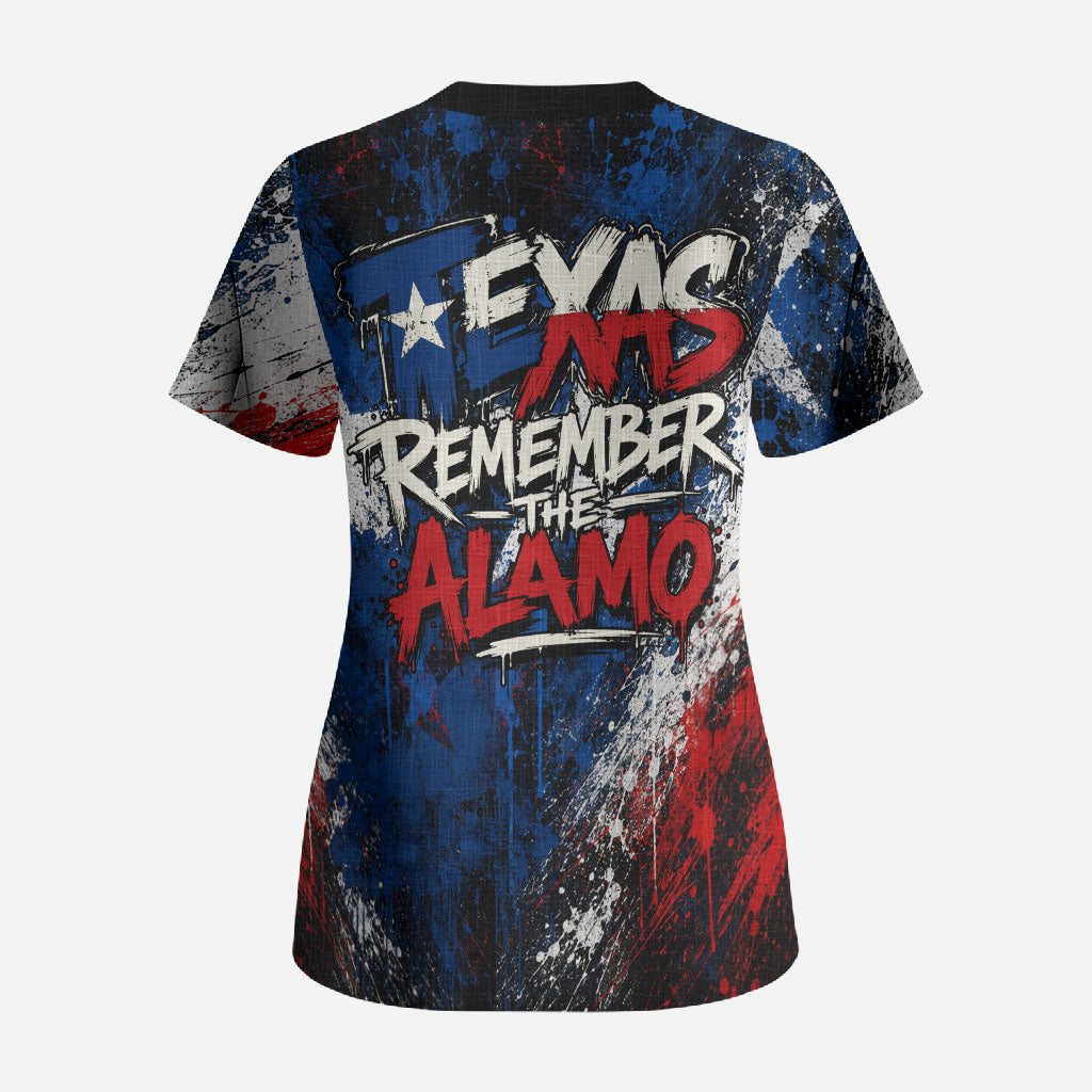 Texas Remember The Alamo Scrub Top Distressed Splatter Paint Texan Pride