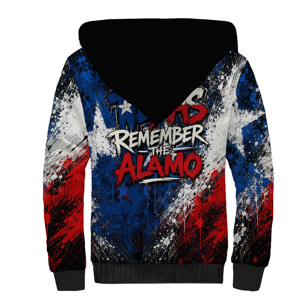 Texas Remember The Alamo Sherpa Hoodie Distressed Splatter Paint Texan Pride