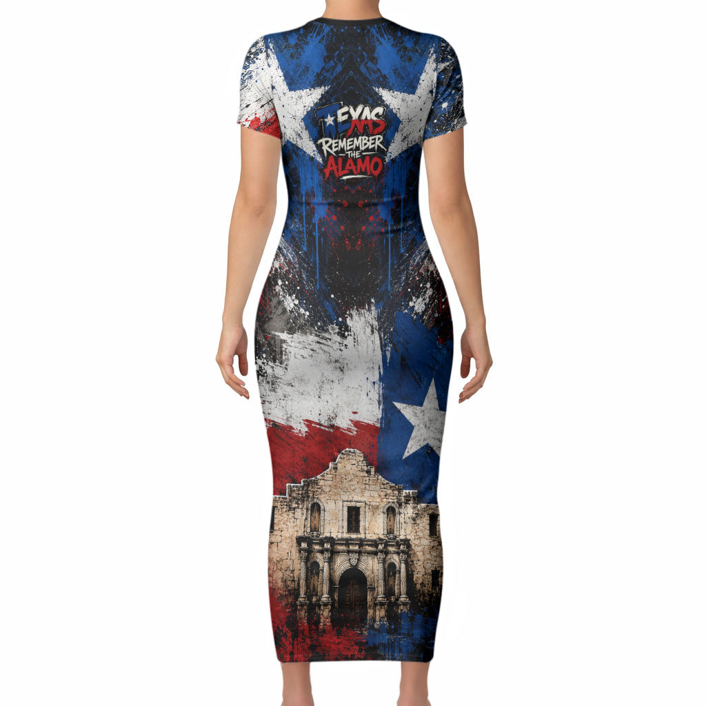 Texas Remember The Alamo Short Sleeve Bodycon Dress Distressed Splatter Paint Texan Pride