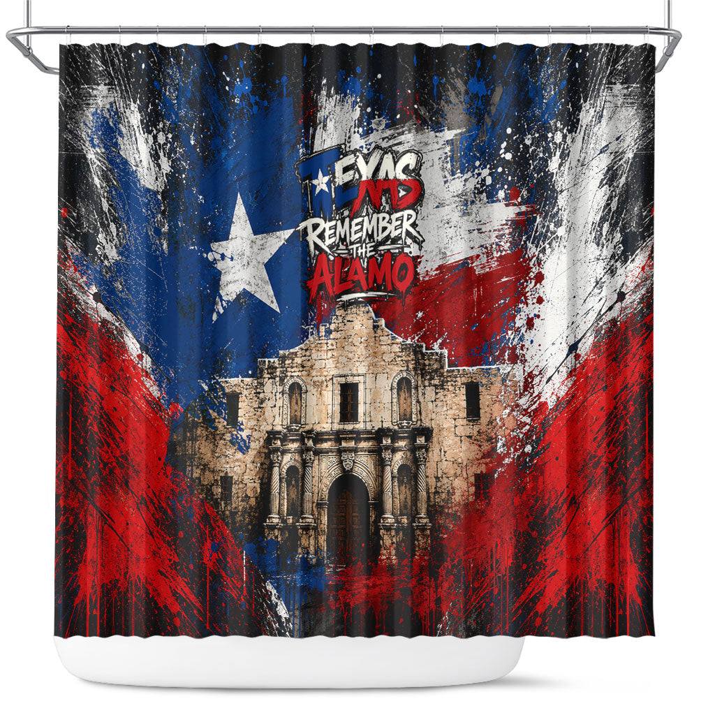 Texas Remember The Alamo Shower Curtain Distressed Splatter Paint Texan Pride