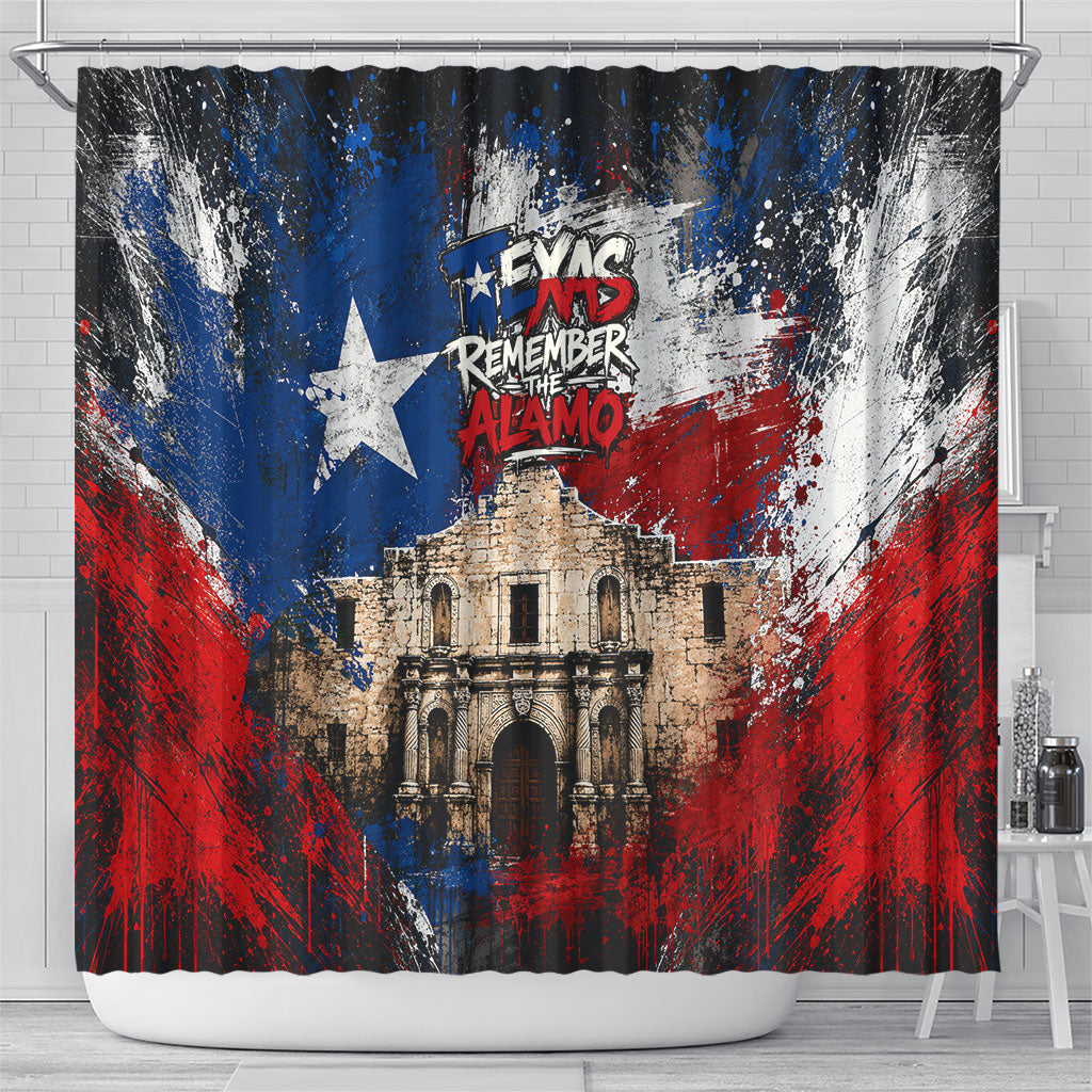 Texas Remember The Alamo Shower Curtain Distressed Splatter Paint Texan Pride