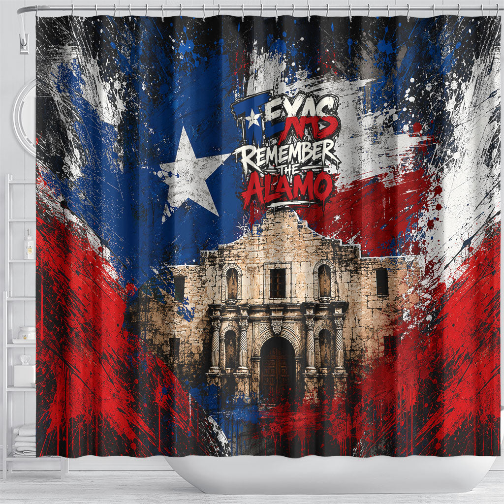 Texas Remember The Alamo Shower Curtain Distressed Splatter Paint Texan Pride