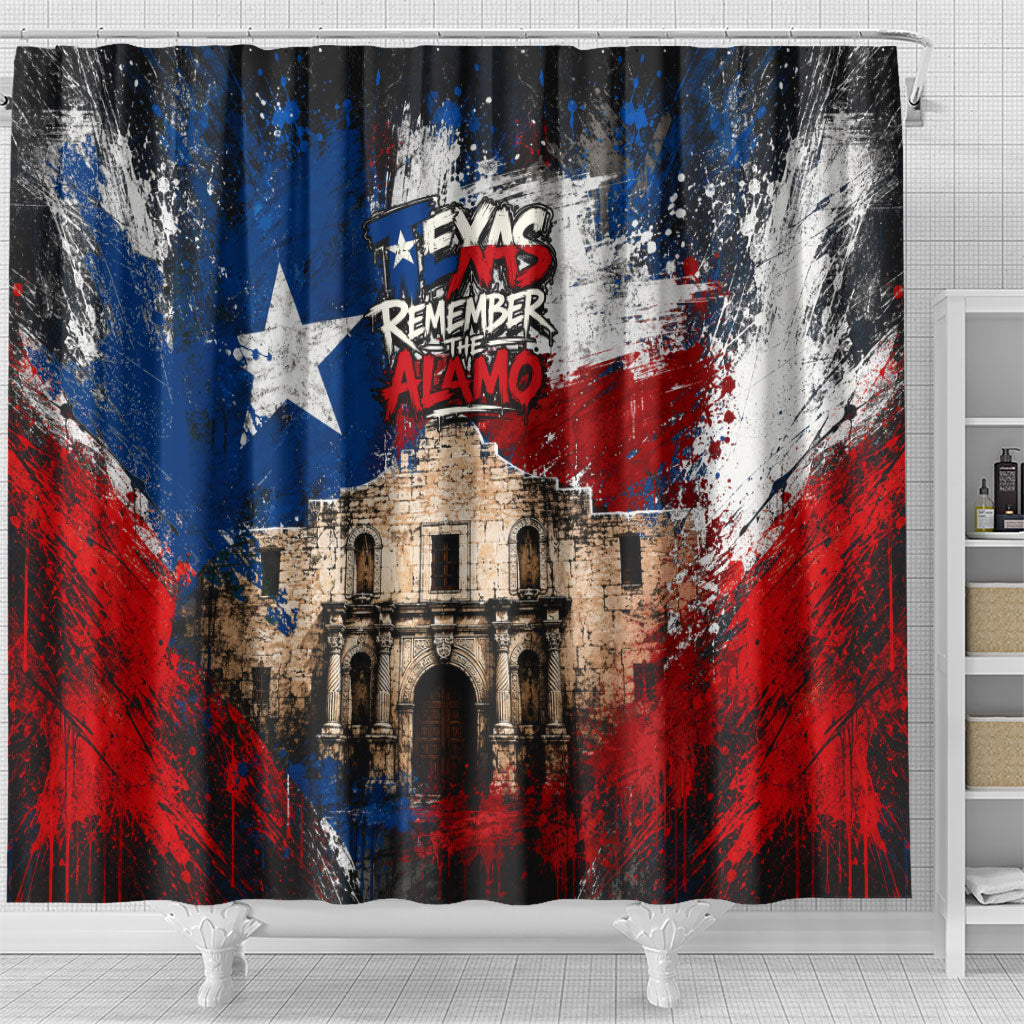 Texas Remember The Alamo Shower Curtain Distressed Splatter Paint Texan Pride