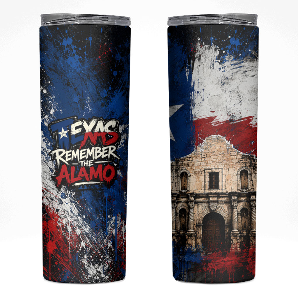 Texas Remember The Alamo Skinny Tumbler Distressed Splatter Paint Texan Pride