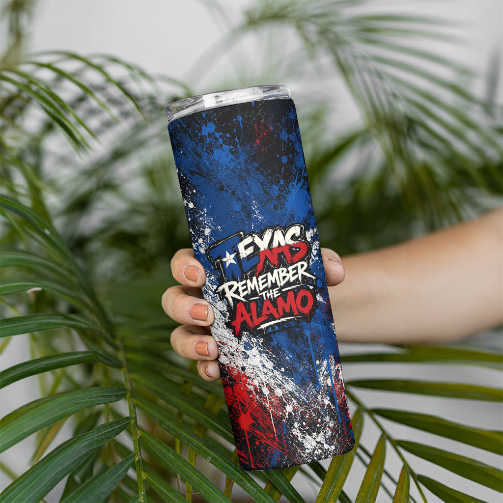 Texas Remember The Alamo Skinny Tumbler Distressed Splatter Paint Texan Pride