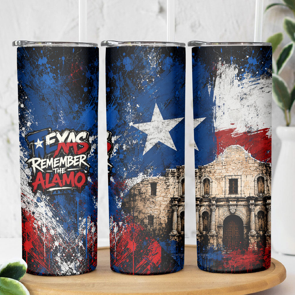 Texas Remember The Alamo Skinny Tumbler Distressed Splatter Paint Texan Pride