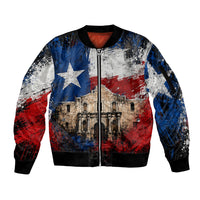 Texas Remember The Alamo Sleeve Zip Bomber Jacket Distressed Splatter Paint Texan Pride
