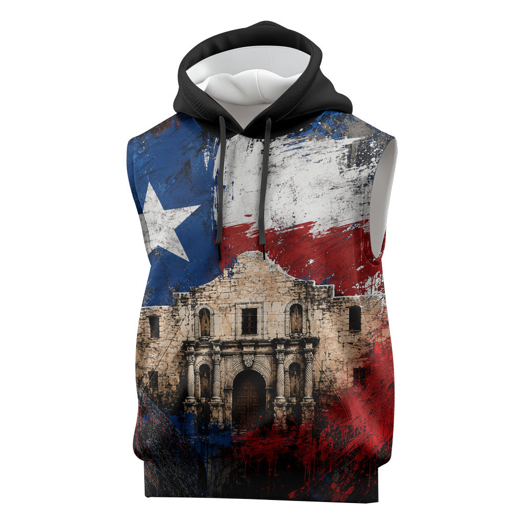 Texas Remember The Alamo Sleeveless Hoodie Distressed Splatter Paint Texan Pride