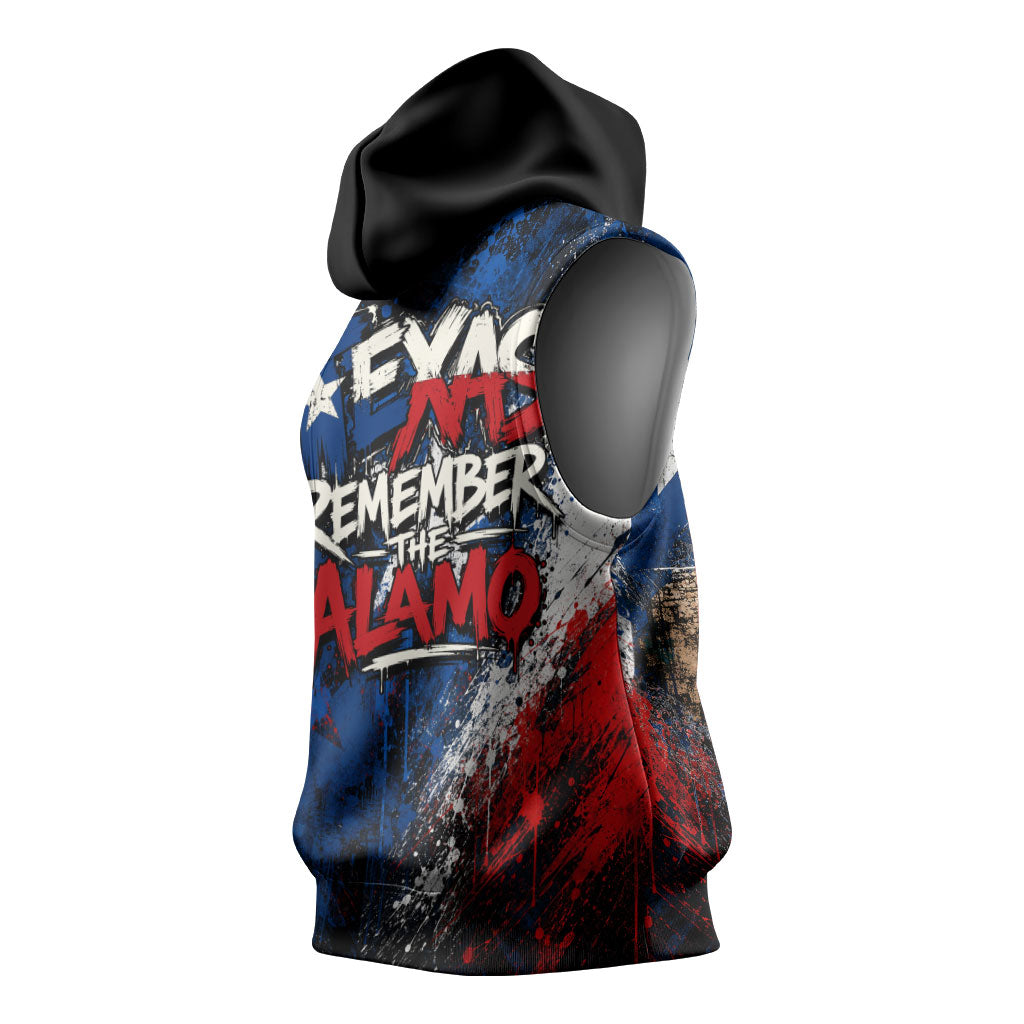 Texas Remember The Alamo Sleeveless Hoodie Distressed Splatter Paint Texan Pride