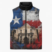 Texas Remember The Alamo Sleeveless Puffer Jacket Distressed Splatter Paint Texan Pride