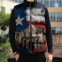 Texas Remember The Alamo Sleeveless Puffer Jacket Distressed Splatter Paint Texan Pride