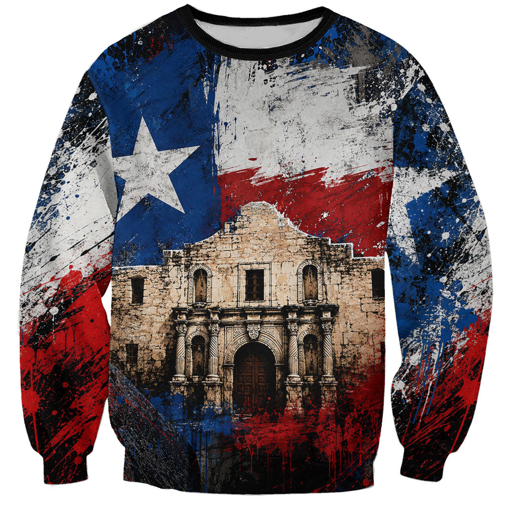 Texas Remember The Alamo Sweatshirt Distressed Splatter Paint Texan Pride