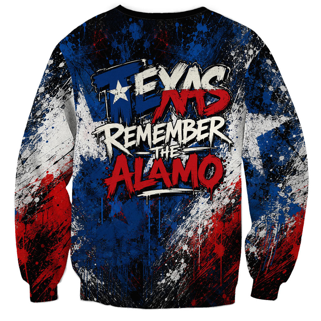 Texas Remember The Alamo Sweatshirt Distressed Splatter Paint Texan Pride