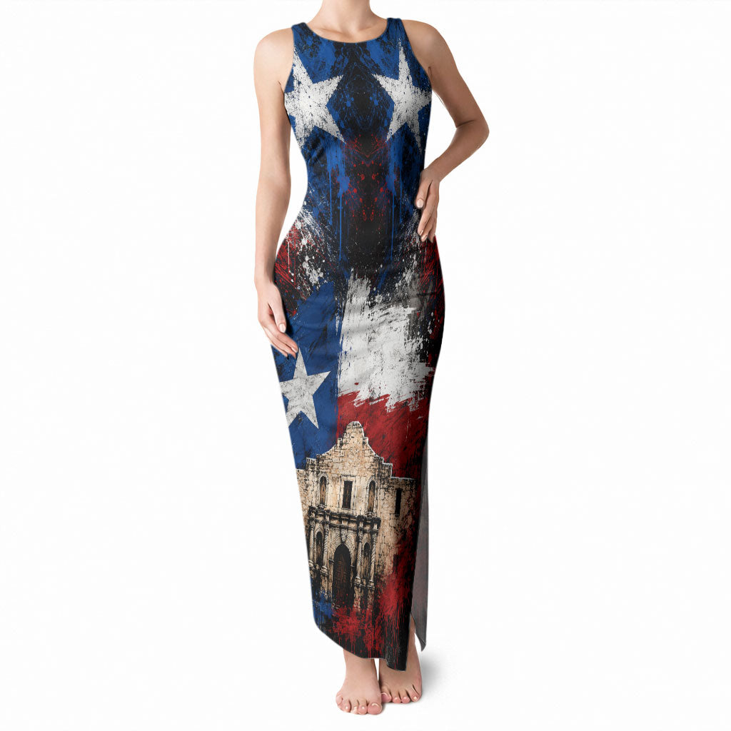 Texas Remember The Alamo Tank Maxi Dress Distressed Splatter Paint Texan Pride