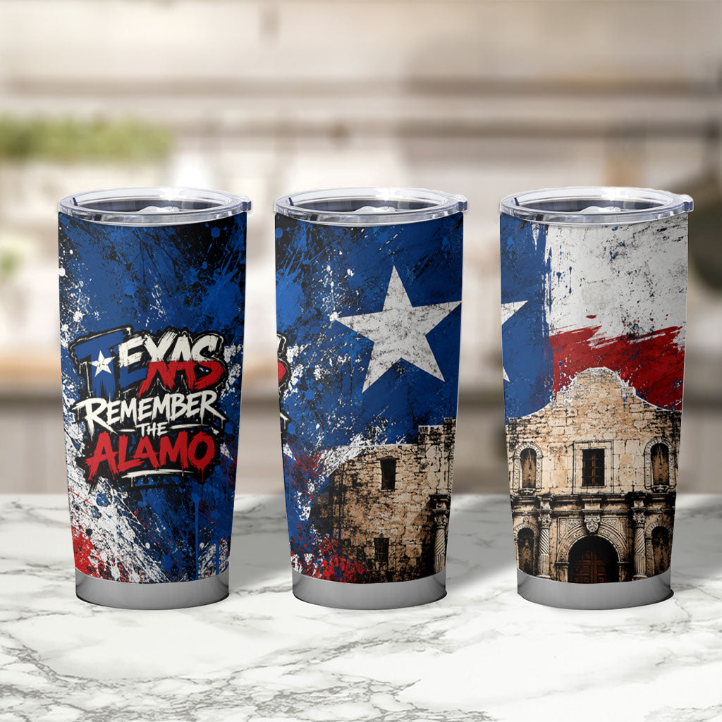 Texas Remember The Alamo Tumbler Cup Distressed Splatter Paint Texan Pride