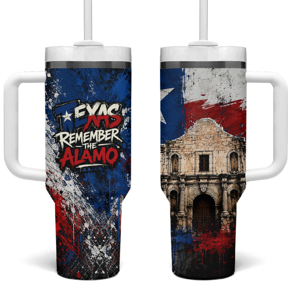 Texas Remember The Alamo Tumbler With Handle Distressed Splatter Paint Texan Pride