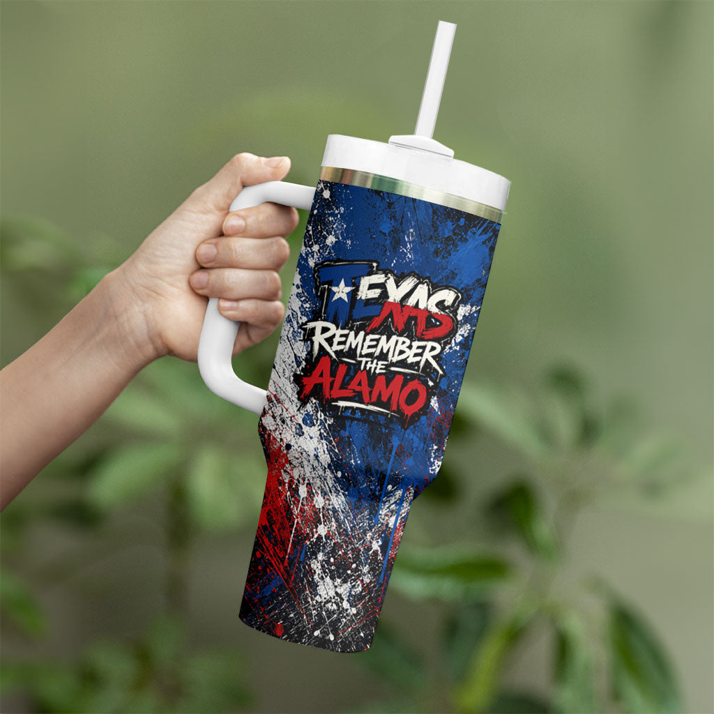 Texas Remember The Alamo Tumbler With Handle Distressed Splatter Paint Texan Pride