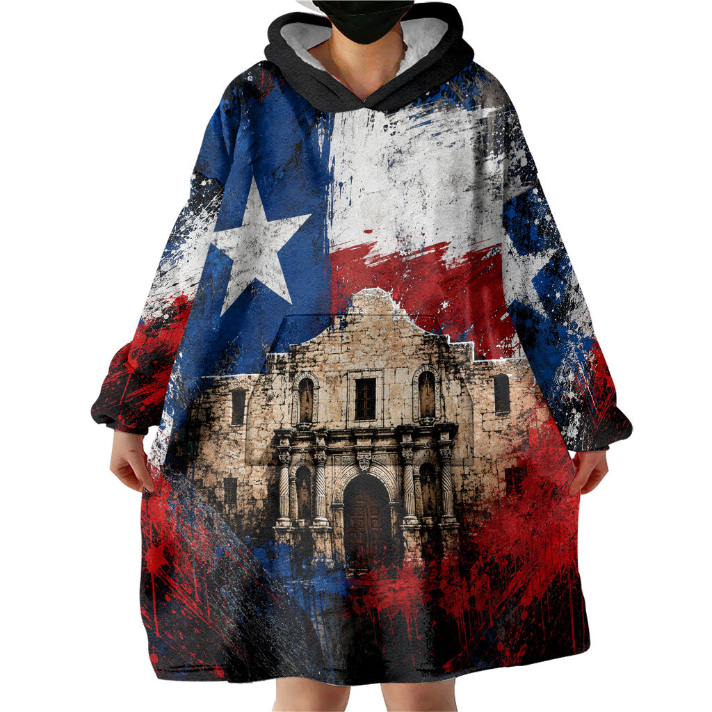 Texas Remember The Alamo Wearable Blanket Hoodie Distressed Splatter Paint Texan Pride
