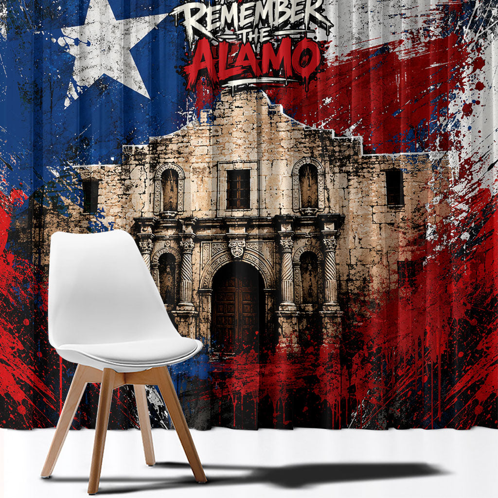 Texas Remember The Alamo Window Curtain Distressed Splatter Paint Texan Pride