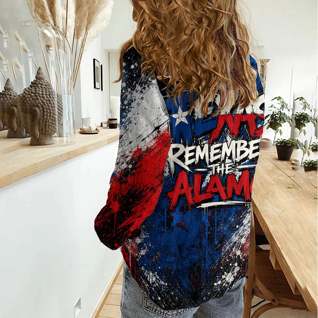 Texas Remember The Alamo Women Casual Shirt Distressed Splatter Paint Texan Pride