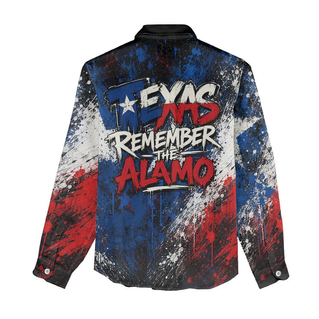 Texas Remember The Alamo Women Casual Shirt Distressed Splatter Paint Texan Pride