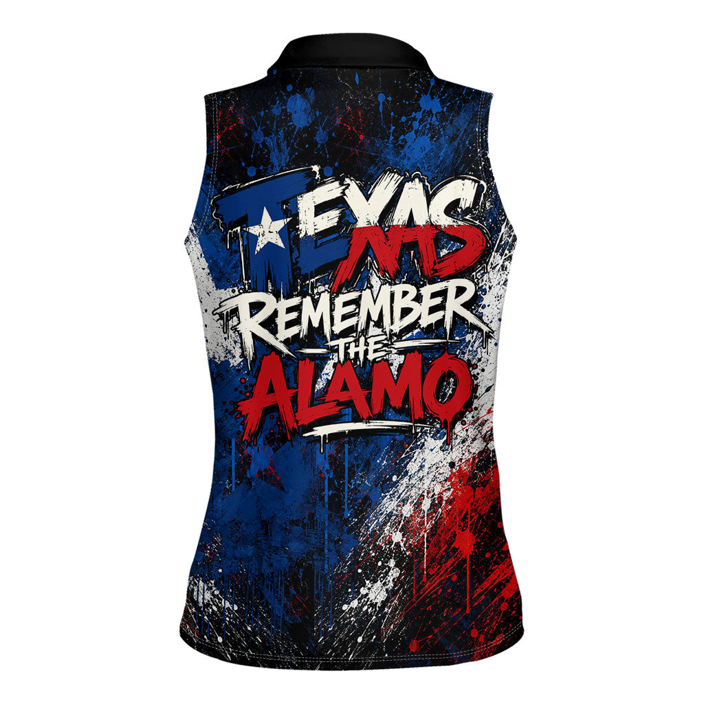 Texas Remember The Alamo Women Sleeveless Polo Shirt Distressed Splatter Paint Texan Pride