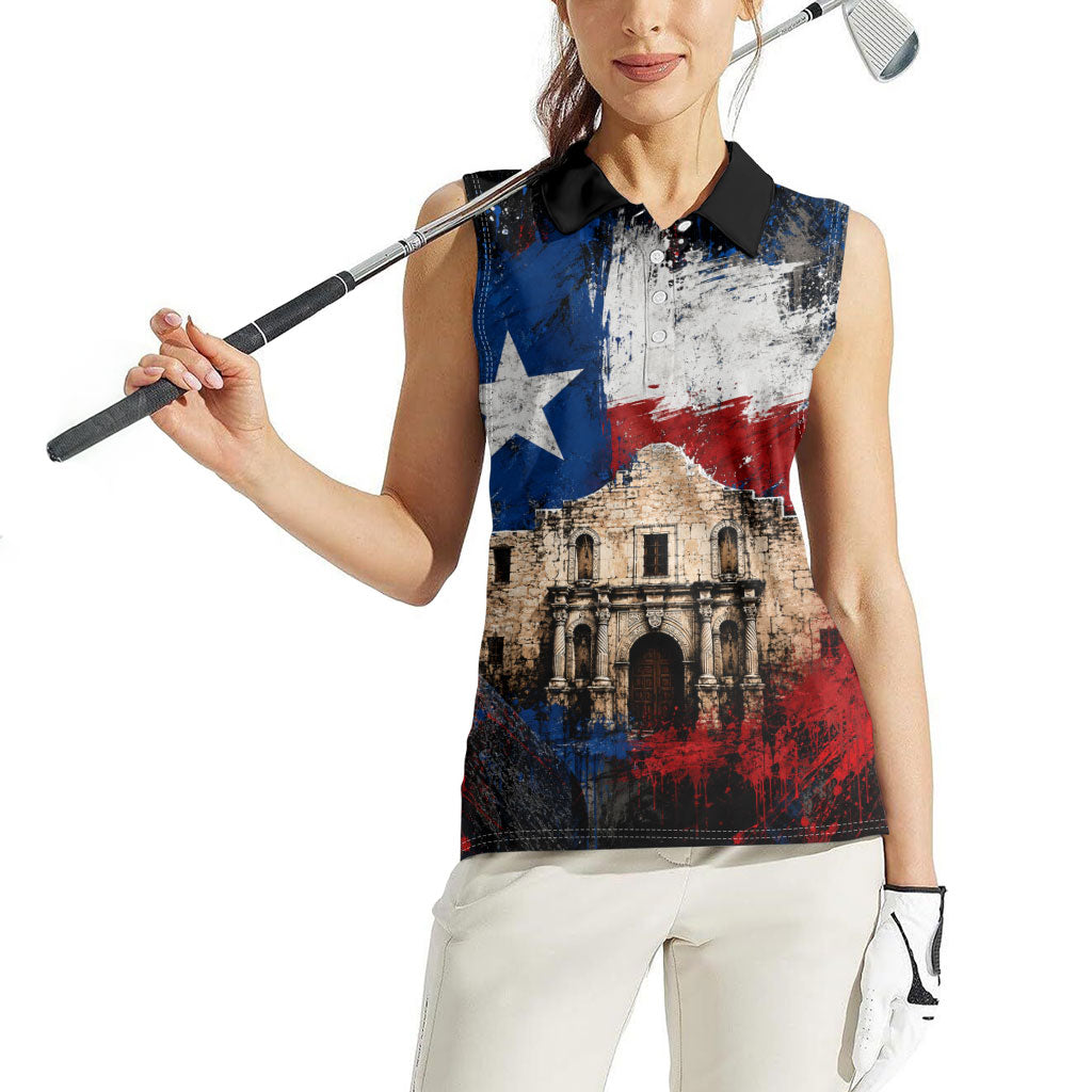 Texas Remember The Alamo Women Sleeveless Polo Shirt Distressed Splatter Paint Texan Pride