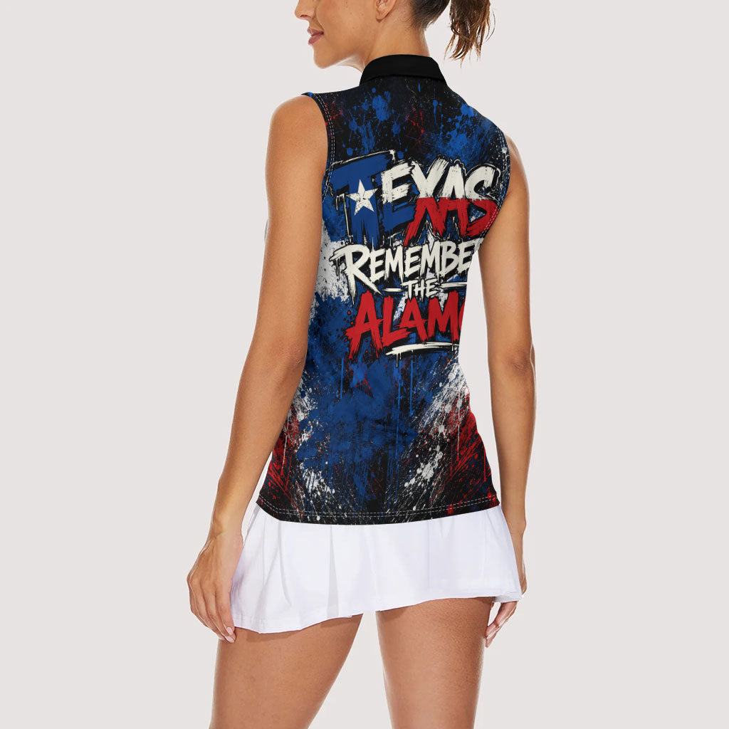 Texas Remember The Alamo Women Sleeveless Polo Shirt Distressed Splatter Paint Texan Pride
