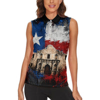 Texas Remember The Alamo Women Sleeveless Polo Shirt Distressed Splatter Paint Texan Pride