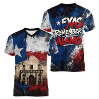 Texas Remember The Alamo Women V-Neck T-Shirt Distressed Splatter Paint Texan Pride