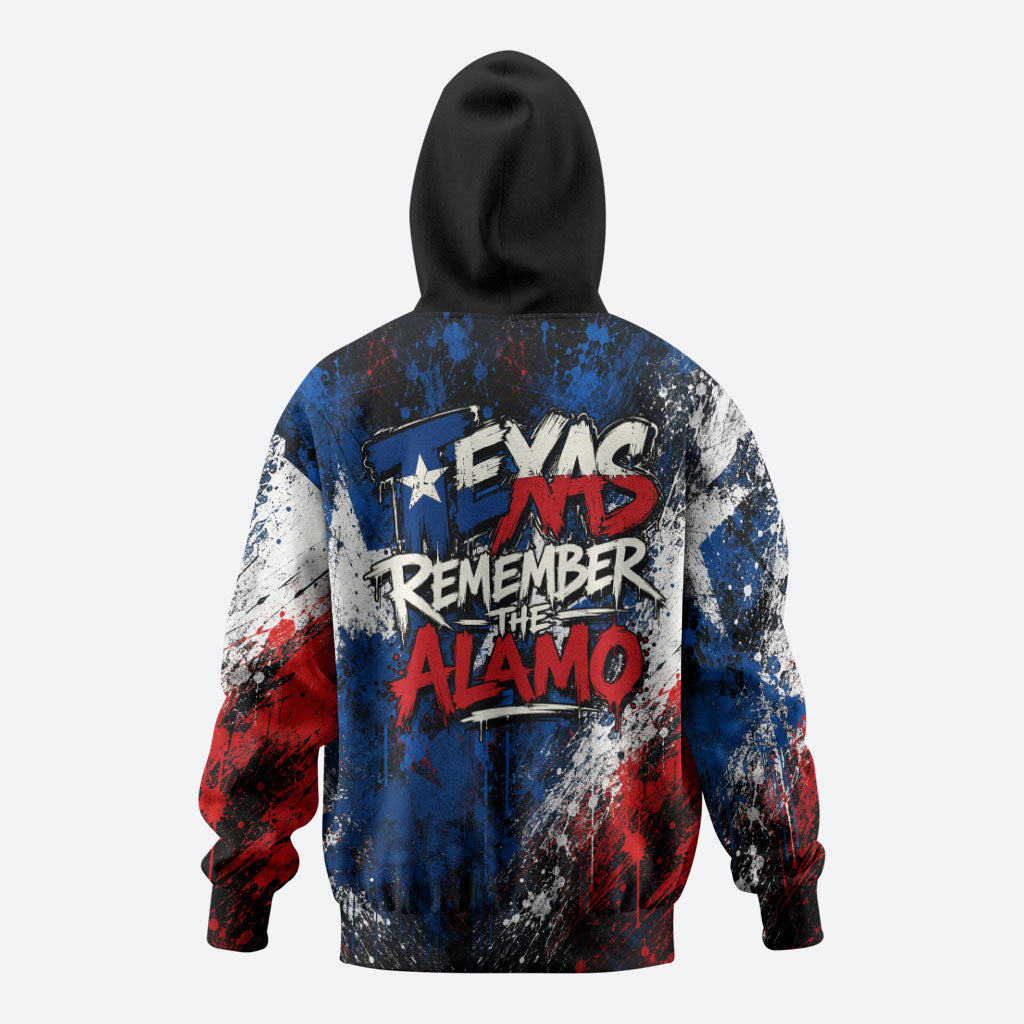 Texas Remember The Alamo Zip Hoodie Distressed Splatter Paint Texan Pride