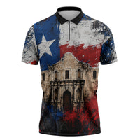 Texas Remember The Alamo Zipper Polo Shirt Distressed Splatter Paint Texan Pride
