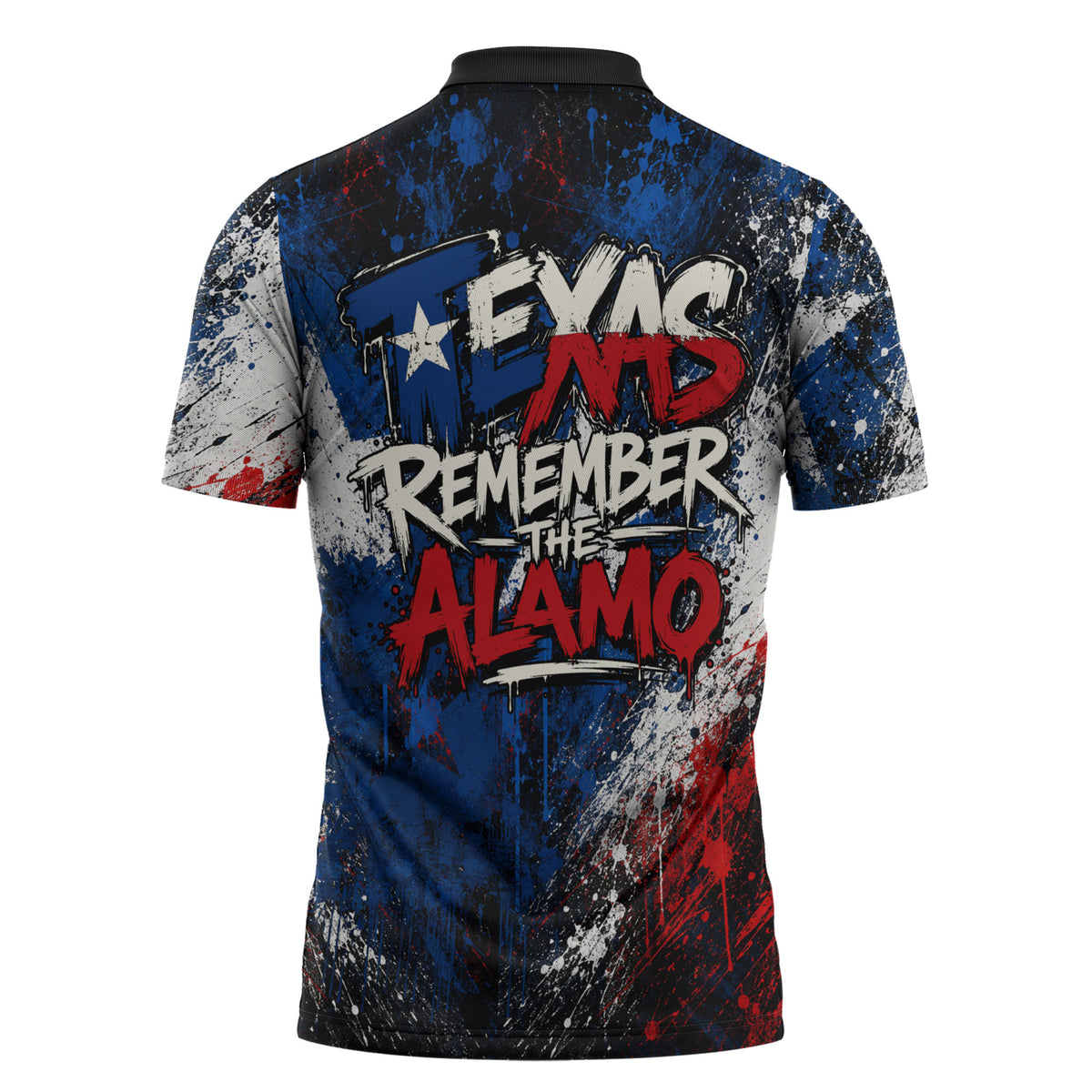 Texas Remember The Alamo Zipper Polo Shirt Distressed Splatter Paint Texan Pride