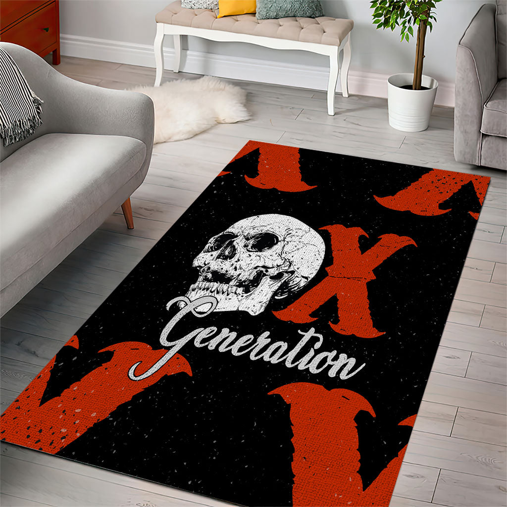 Generation X Skull Area Rug Retro Distressed Grunge Edgy Nostalgia