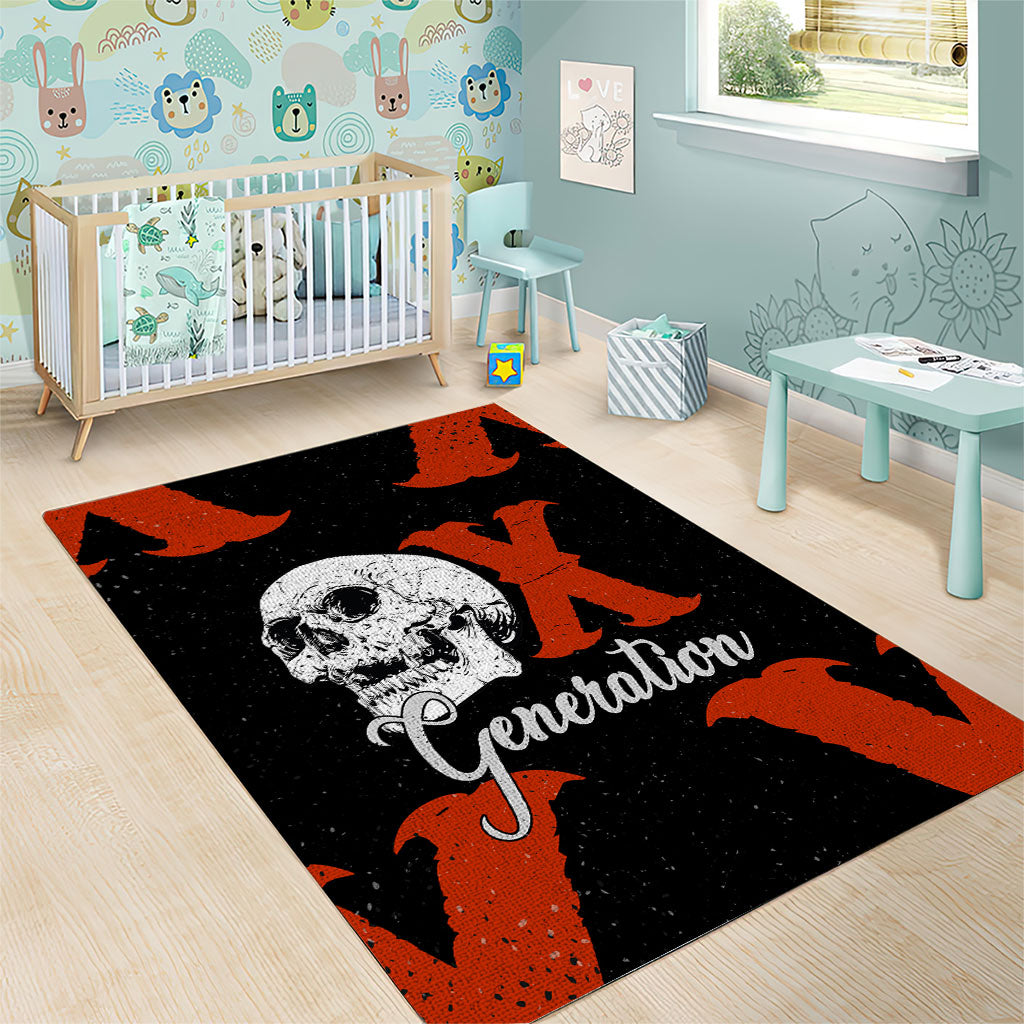 Generation X Skull Area Rug Retro Distressed Grunge Edgy Nostalgia