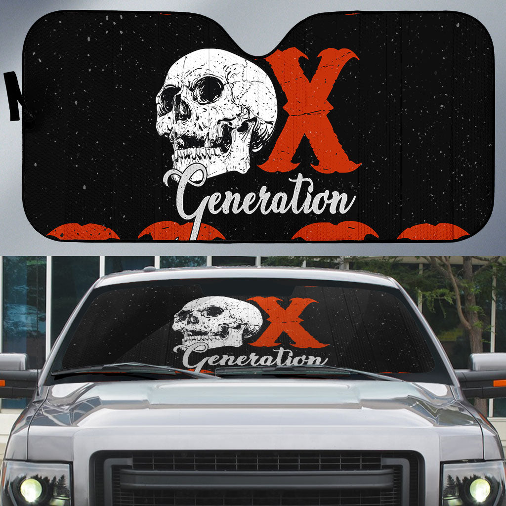 Generation X Skull Auto Sun Shade Retro Distressed Grunge Edgy Nostalgia