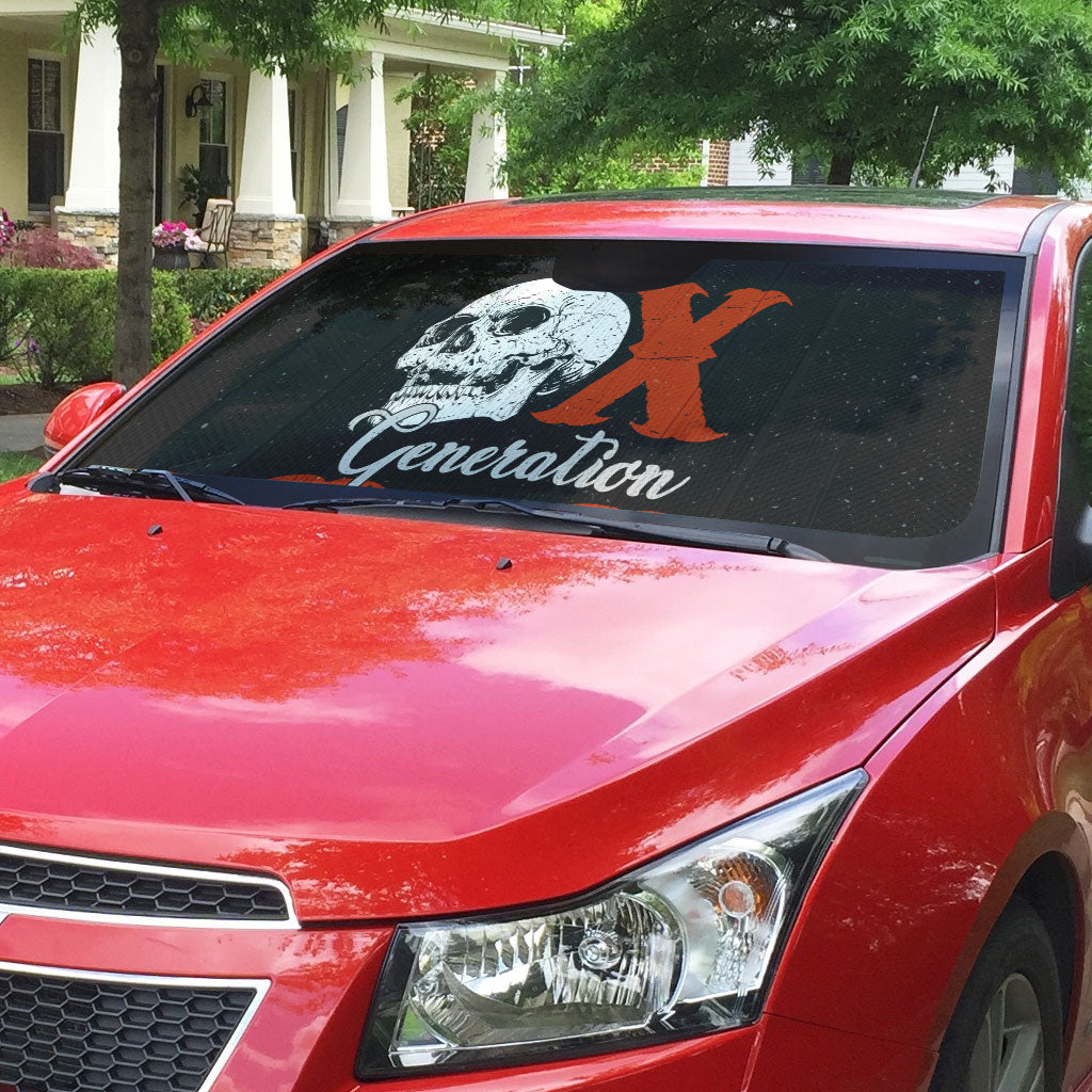 Generation X Skull Auto Sun Shade Retro Distressed Grunge Edgy Nostalgia
