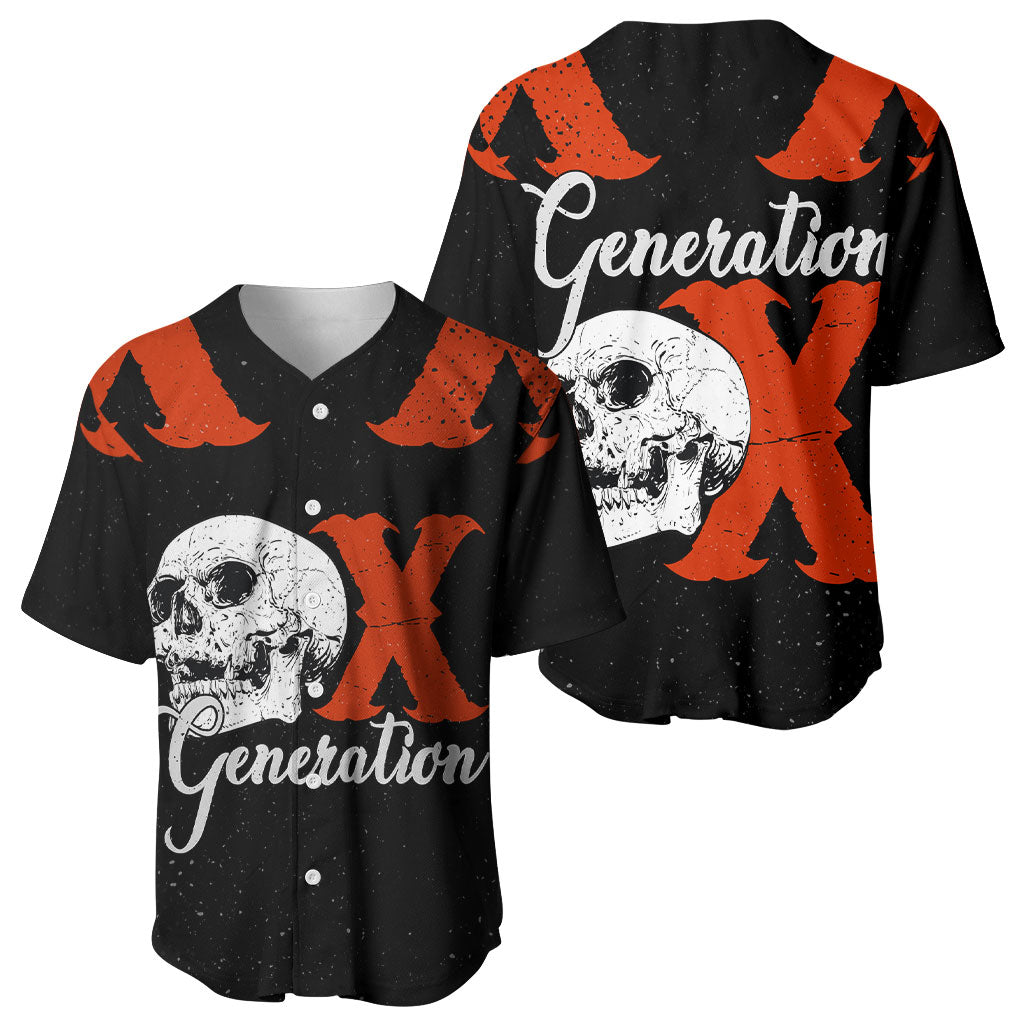 Generation X Skull Baseball Jersey Retro Distressed Grunge Edgy Nostalgia