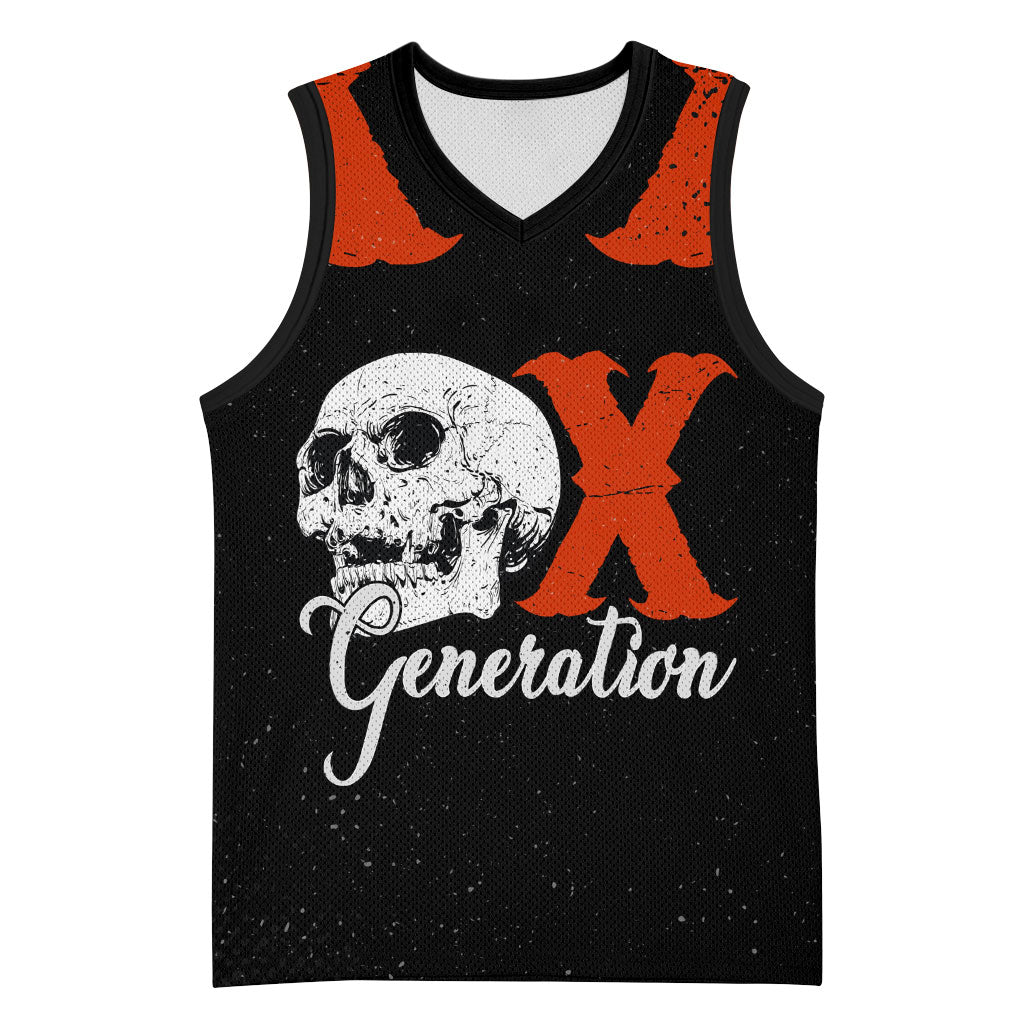 Generation X Skull Basketball Jersey Retro Distressed Grunge Edgy Nostalgia