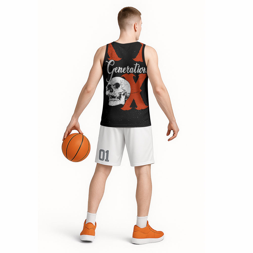 Generation X Skull Basketball Jersey Retro Distressed Grunge Edgy Nostalgia