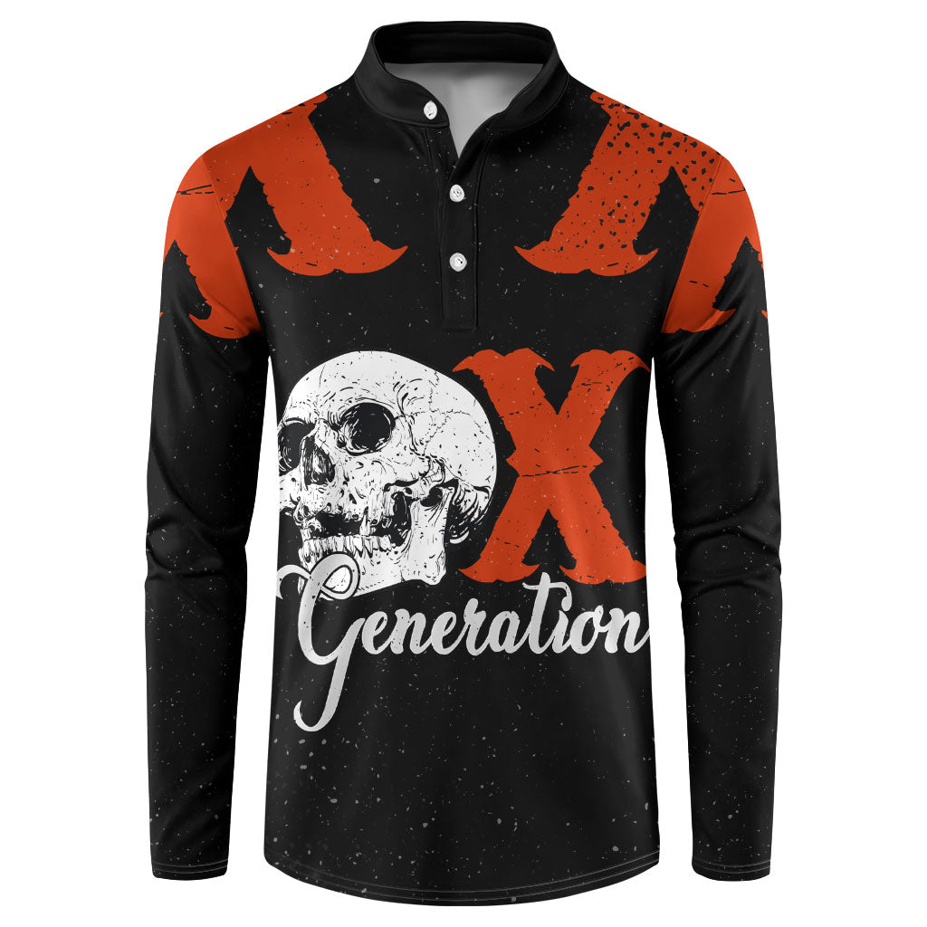 Generation X Skull Button Sweatshirt Retro Distressed Grunge Edgy Nostalgia