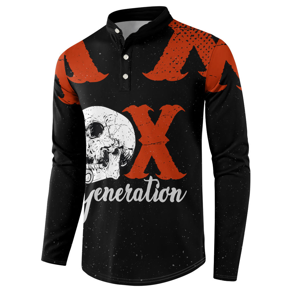 Generation X Skull Button Sweatshirt Retro Distressed Grunge Edgy Nostalgia